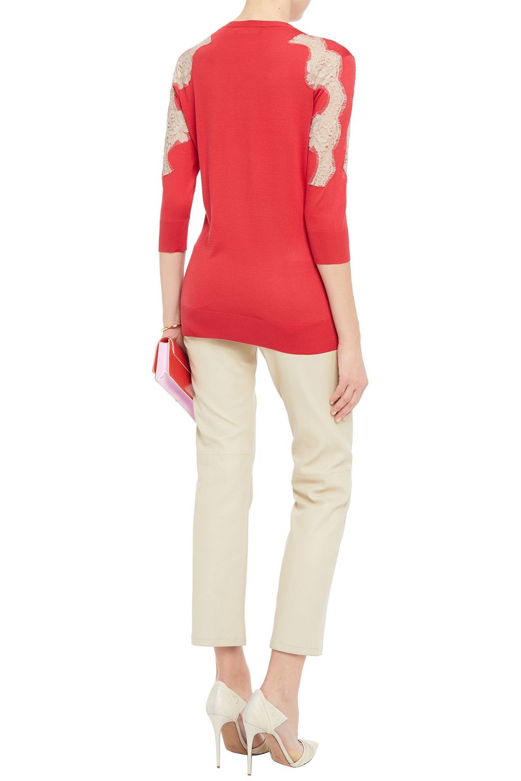 DOLCE&GABBANA Corded lace-paneled silk sweater