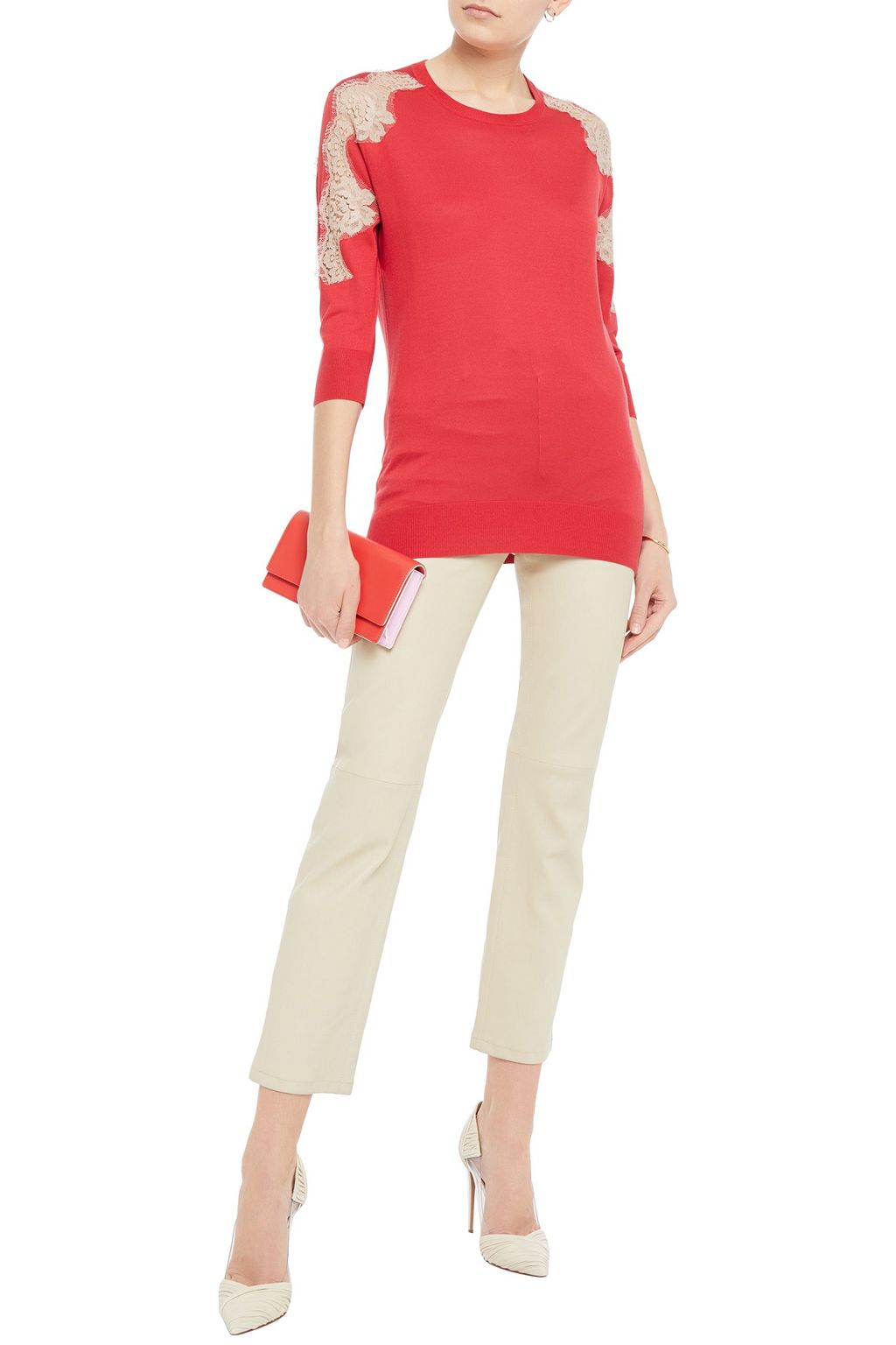 DOLCE&GABBANA Corded lace-paneled silk sweater
