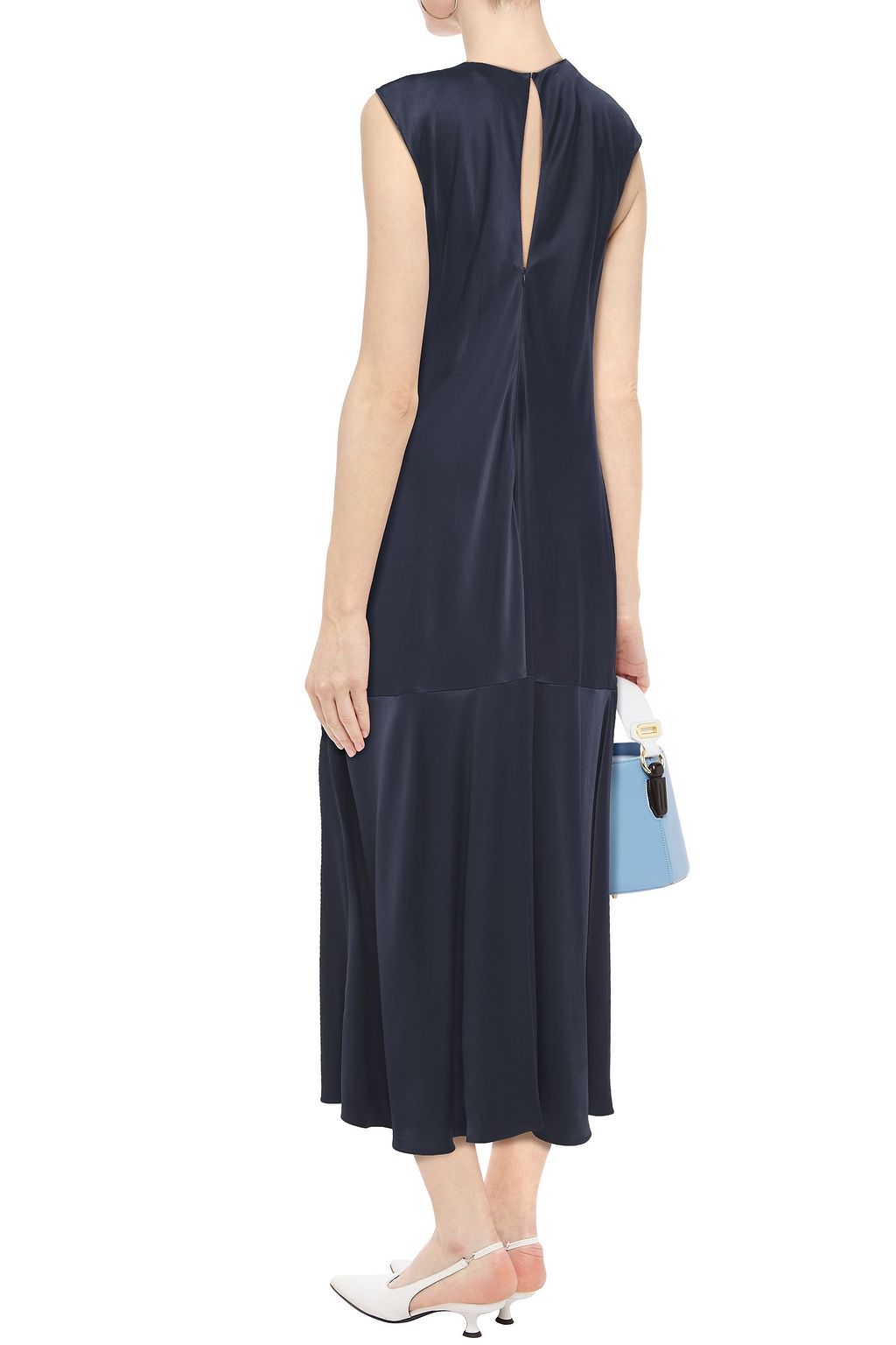 FRAME Cascade fluted satin-crepe midi dress