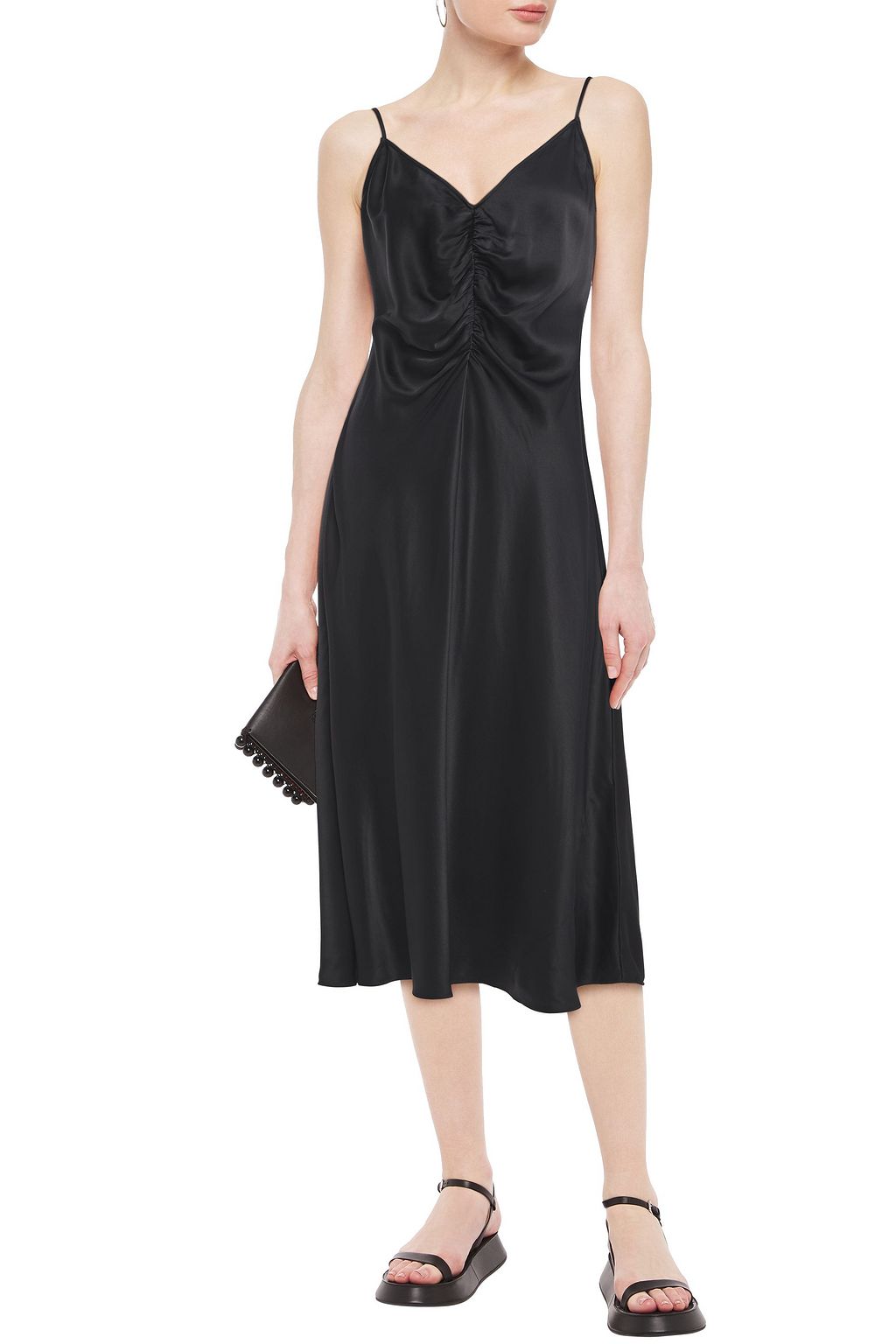 FRAME Ruched satin-crepe midi slip dress