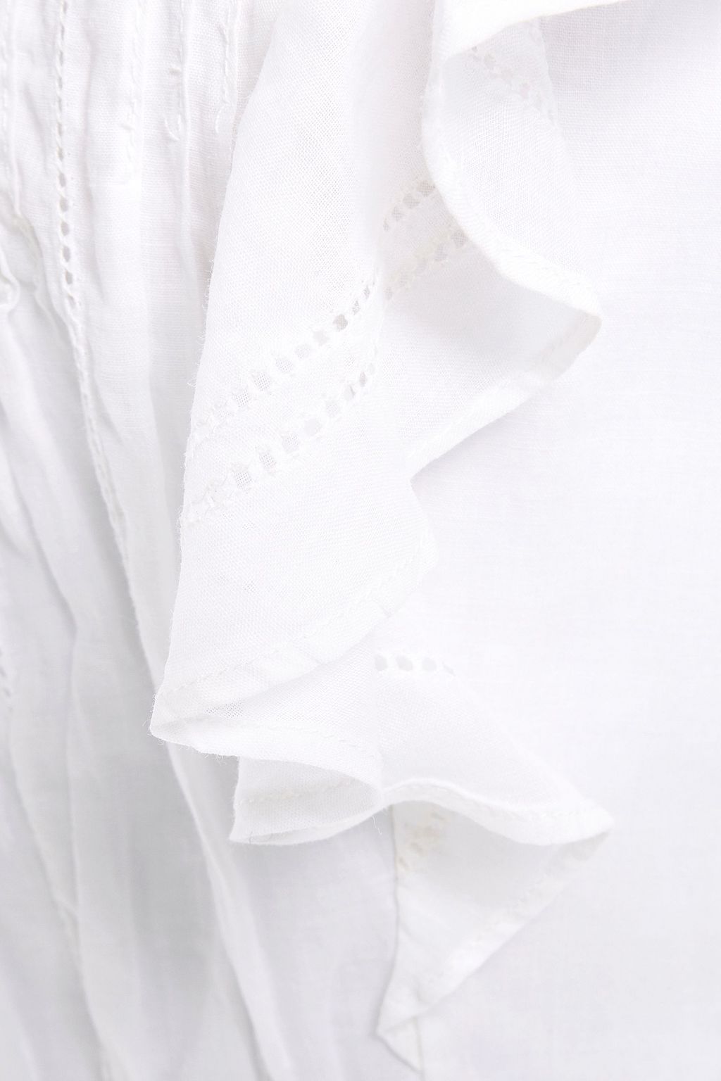 FRAME Ruffled crochet-trimmed ramie mini dress