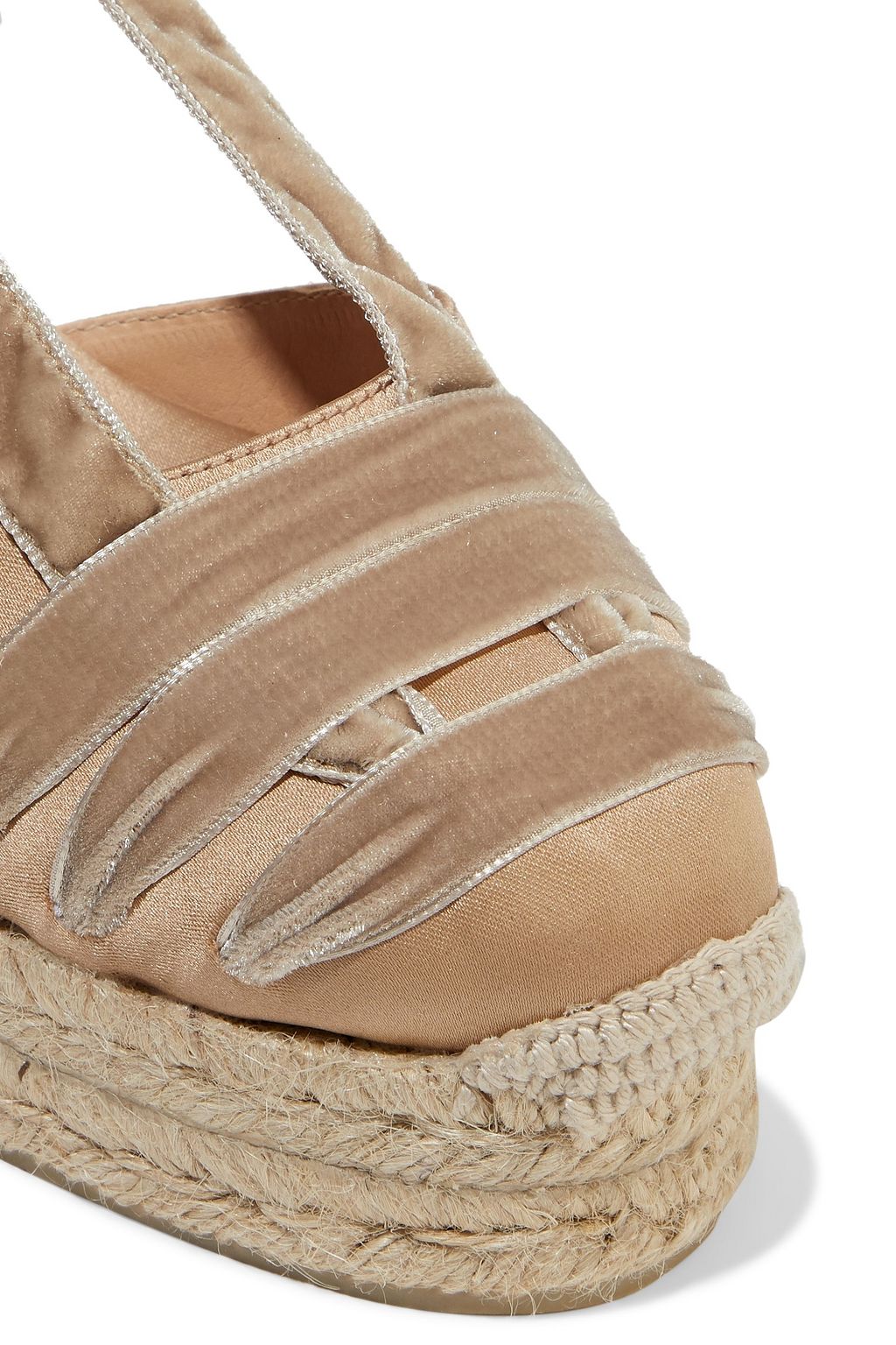 CASTAÑER Cecile lace-up velvet and satin wedge espadrilles