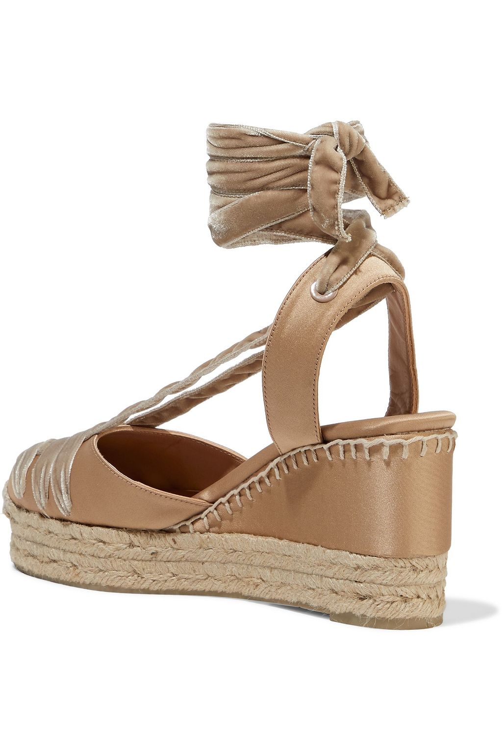 CASTAÑER Cecile lace-up velvet and satin wedge espadrilles
