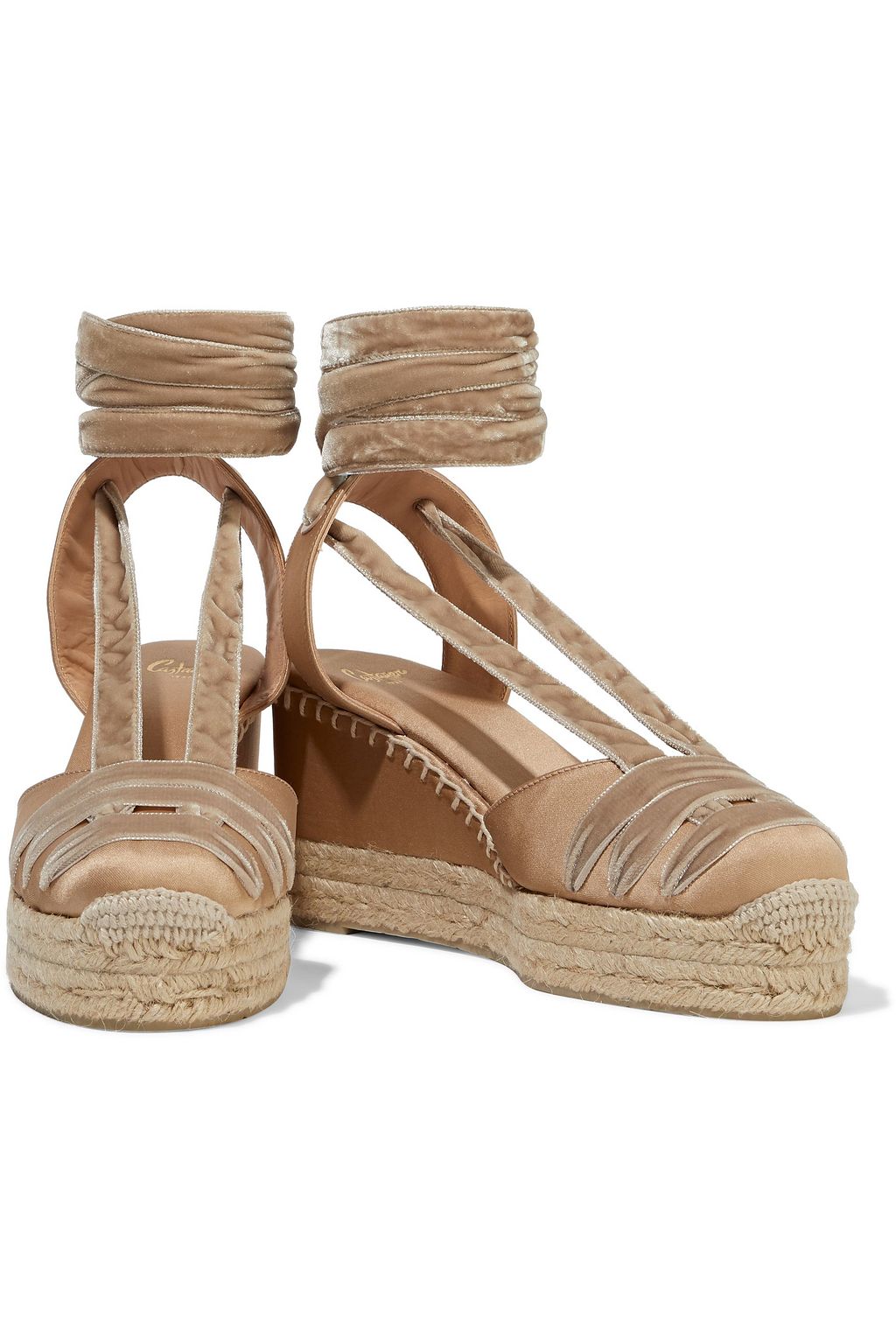 CASTAÑER Cecile lace-up velvet and satin wedge espadrilles