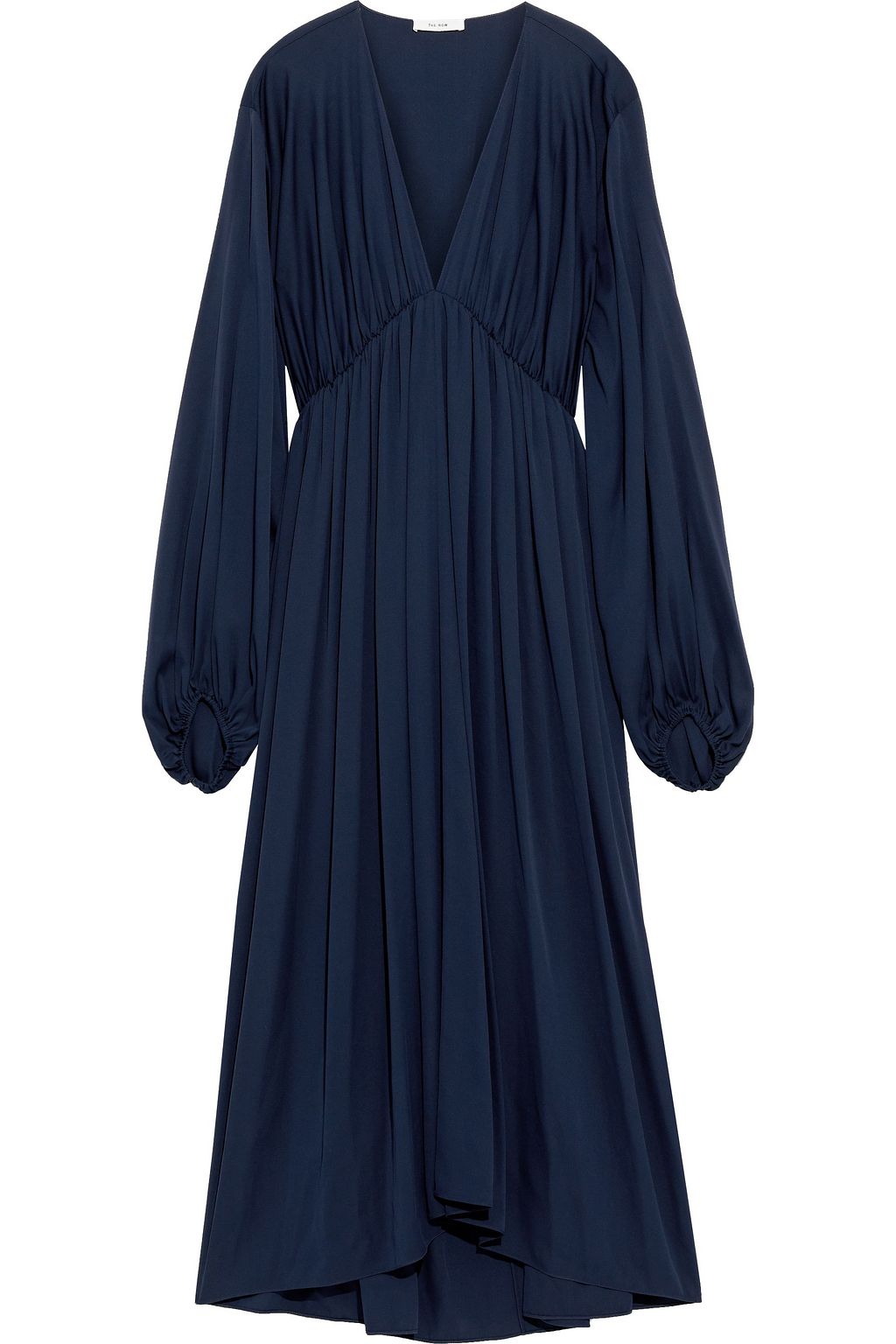 Midnight blue Sasha gathered silk-blend satin midi dress | Sale up to ...