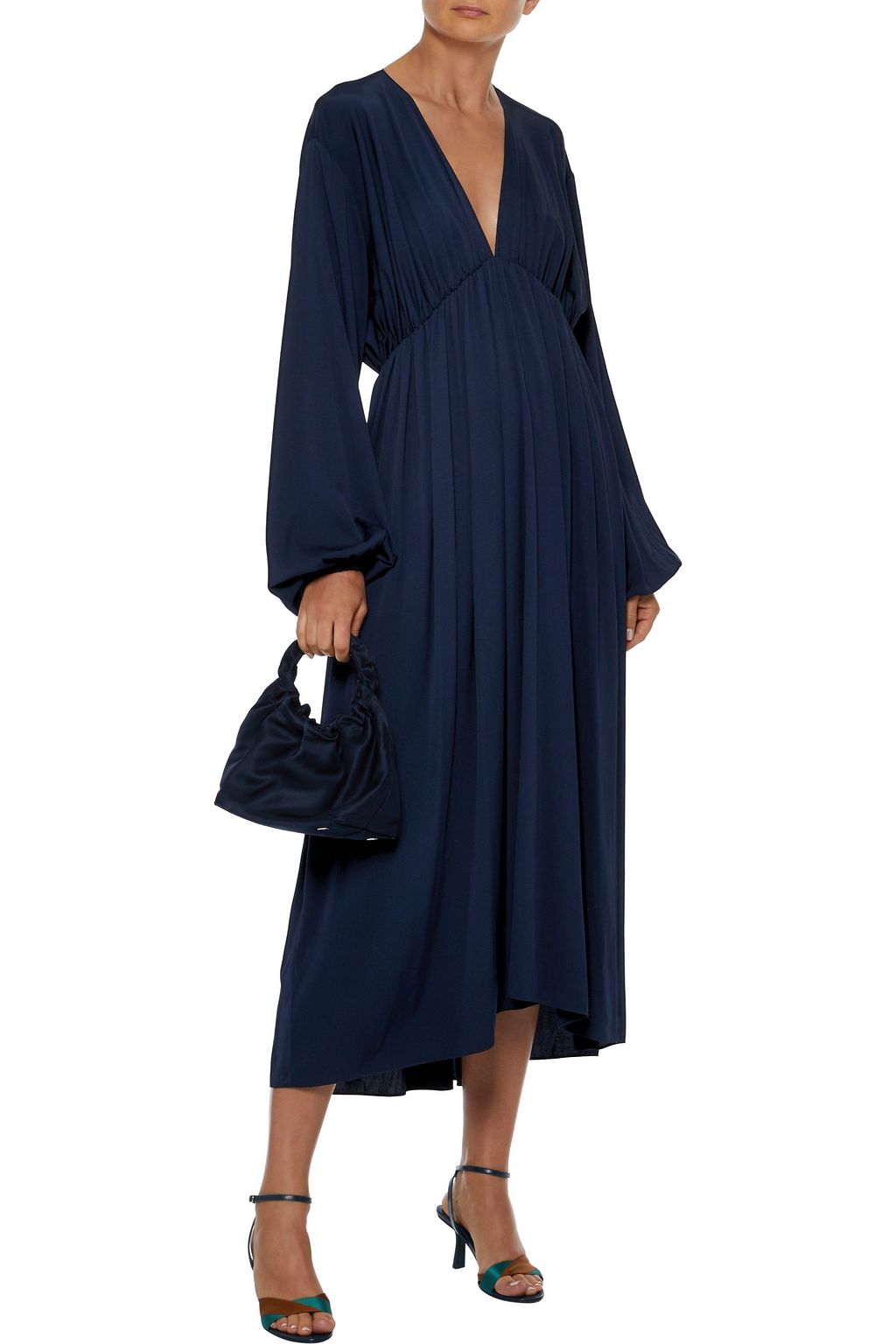 THE ROW Sasha gathered silk-blend satin midi dress