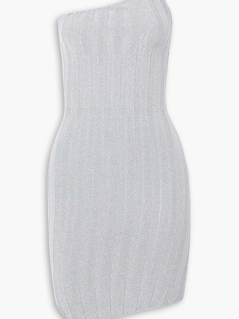 serpent one-shoulder metallic ribbed-knit mini dress
