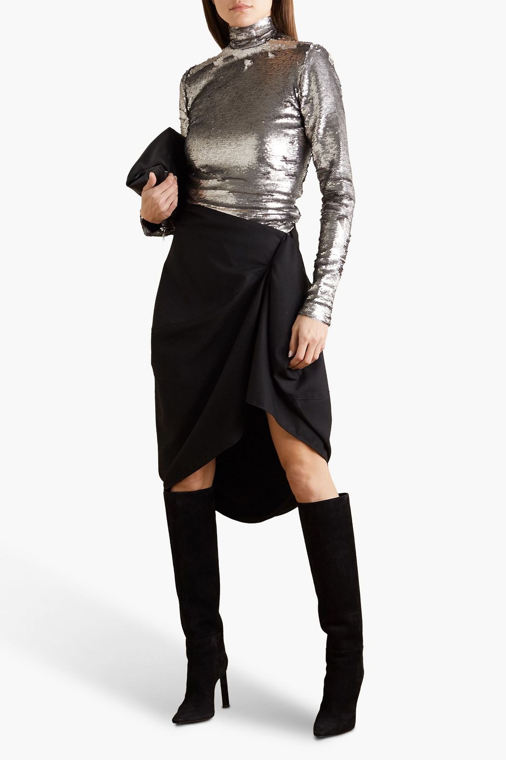 IOANNES Sequined jersey turtleneck top