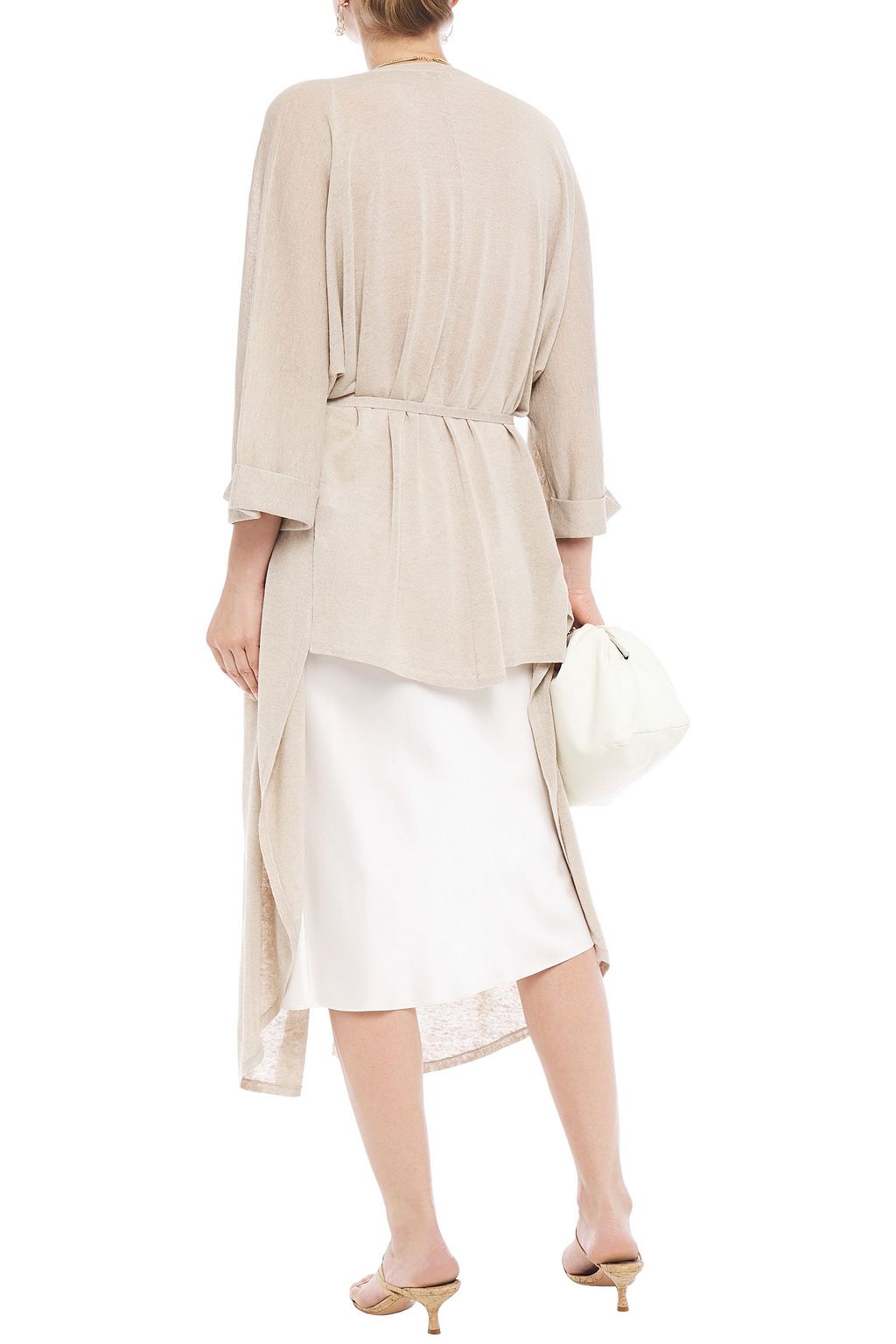 BRUNELLO CUCINELLI Asymmetric belted slub linen-blend cardigan