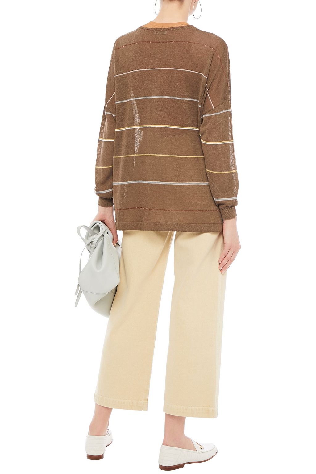 BRUNELLO CUCINELLI Metallic-trimmed striped linen-blend cardigan