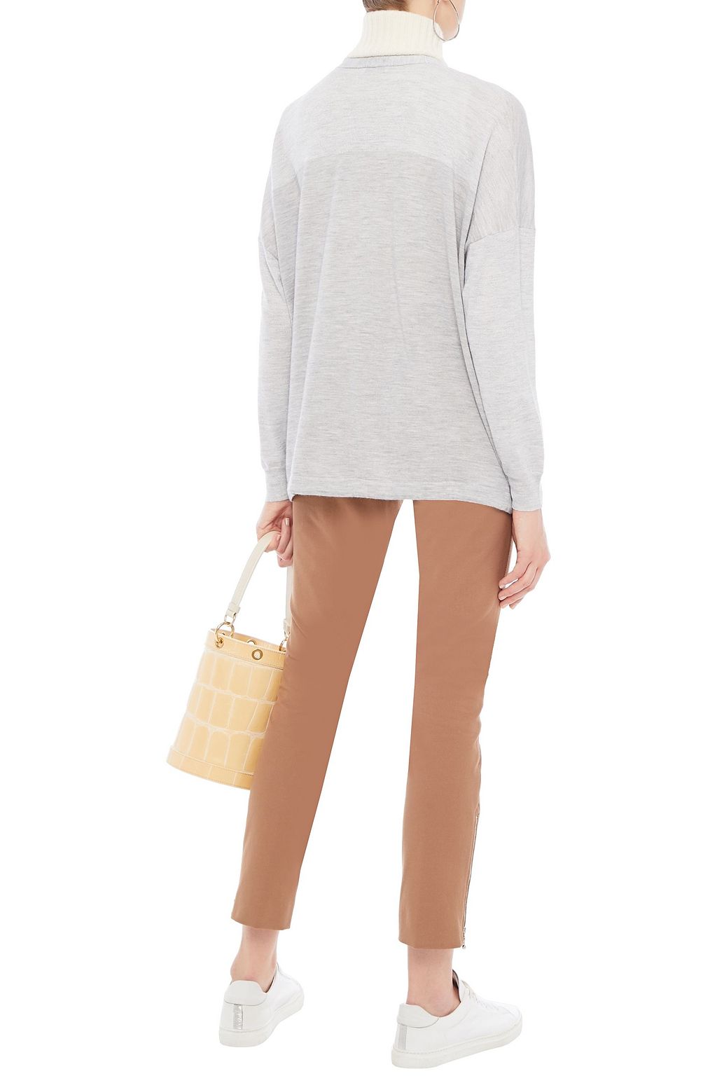 BRUNELLO CUCINELLI Bead-embellished metallic-paneled cashmere and silk-blend cardigan