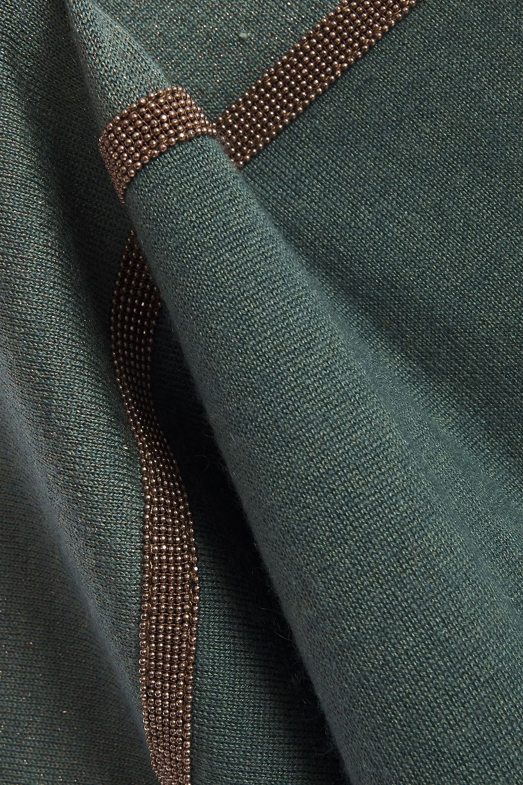 BRUNELLO CUCINELLI Bead-embellished metallic-paneled cashmere and silk-blend cardigan