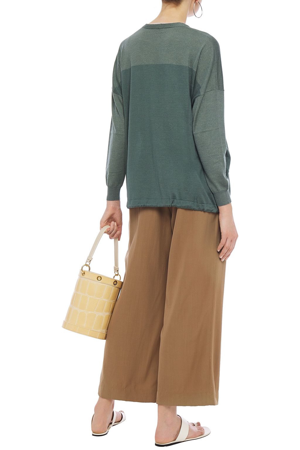 BRUNELLO CUCINELLI Bead-embellished metallic-paneled cashmere and silk-blend cardigan