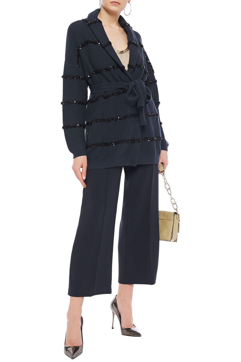 BRUNELLO CUCINELLI Belted sequin-embellished cotton cardigan