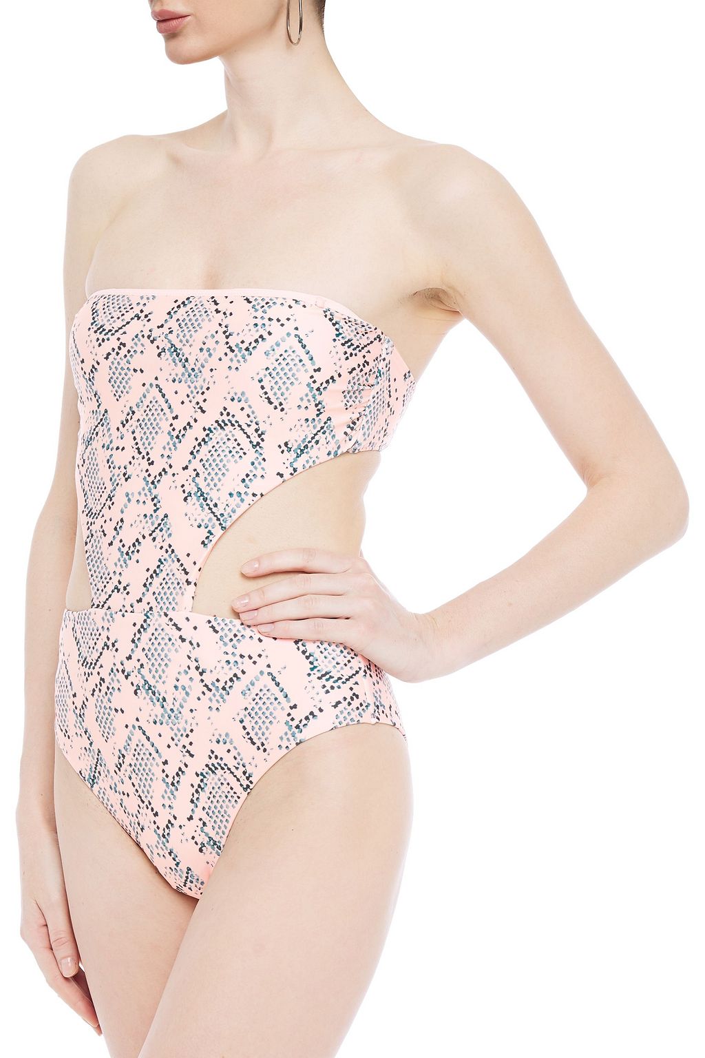 VIX PAULA HERMANNY Maite lace-up cutout snake-print bandeau swimsuit