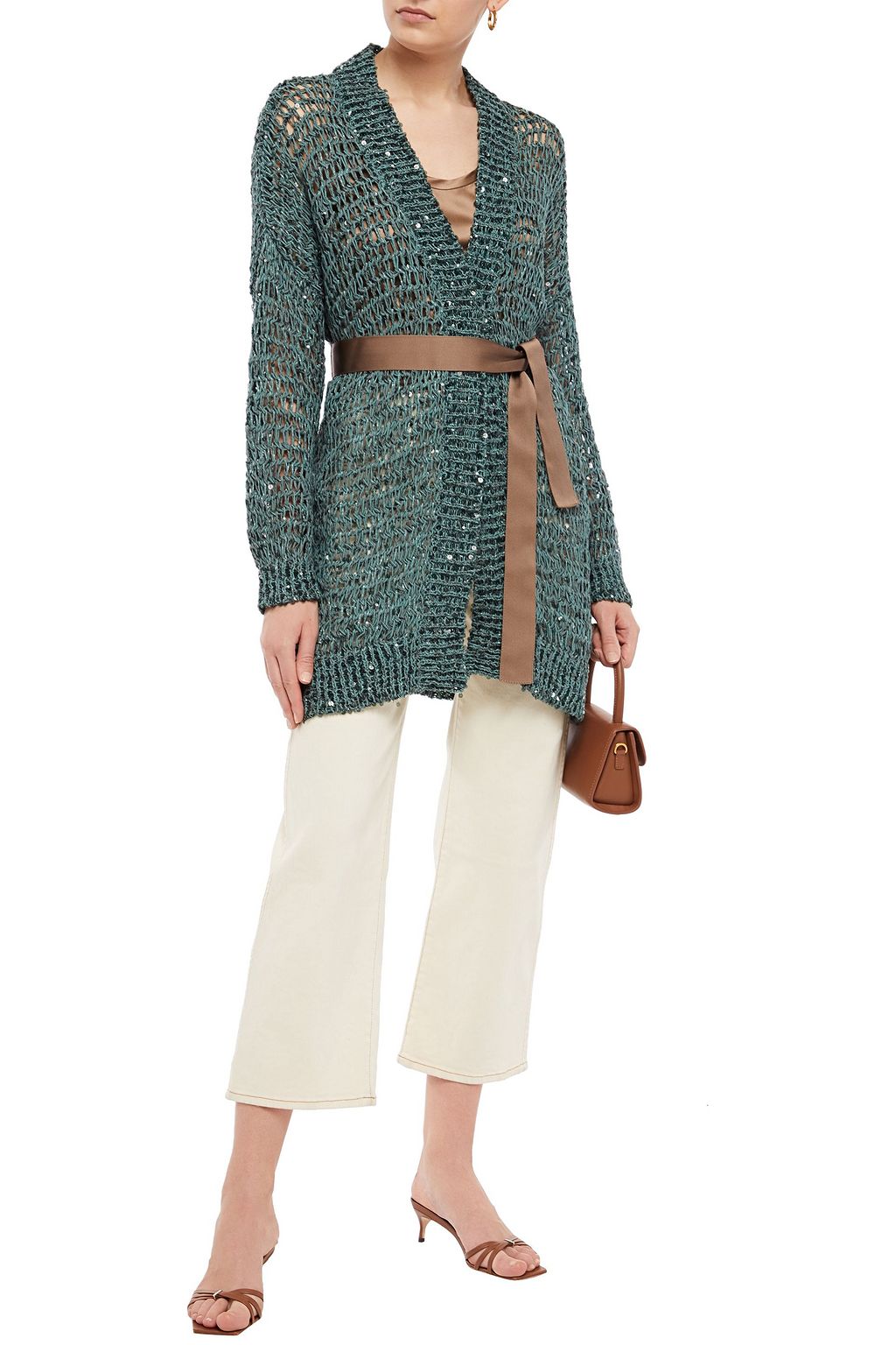 BRUNELLO CUCINELLI Sequin-embellished open-knit cardigan