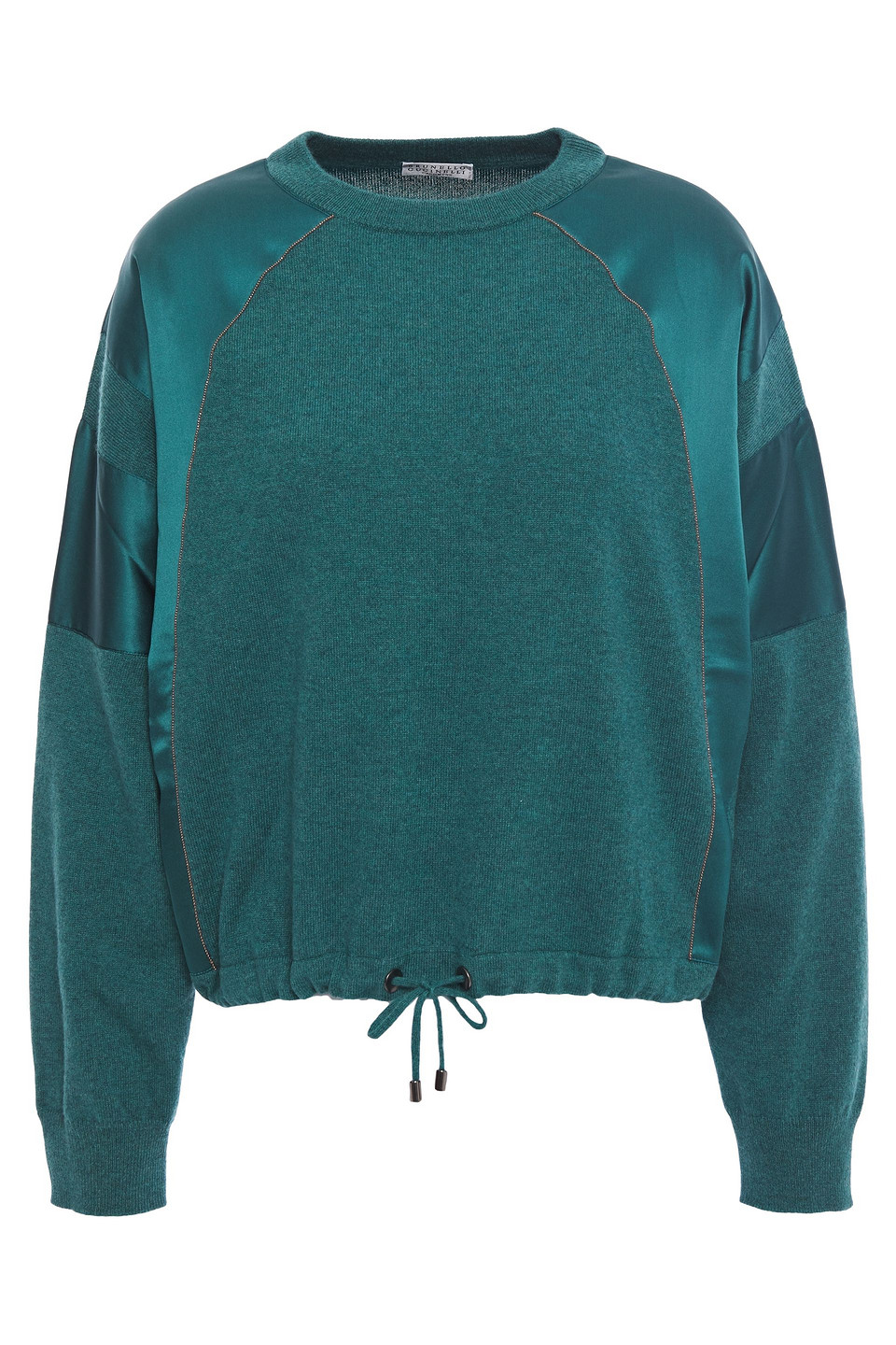 Brunello Cucinelli Woman Bead-embellished Paneled Cashmere And Silk-satin Sweater Teal Size M