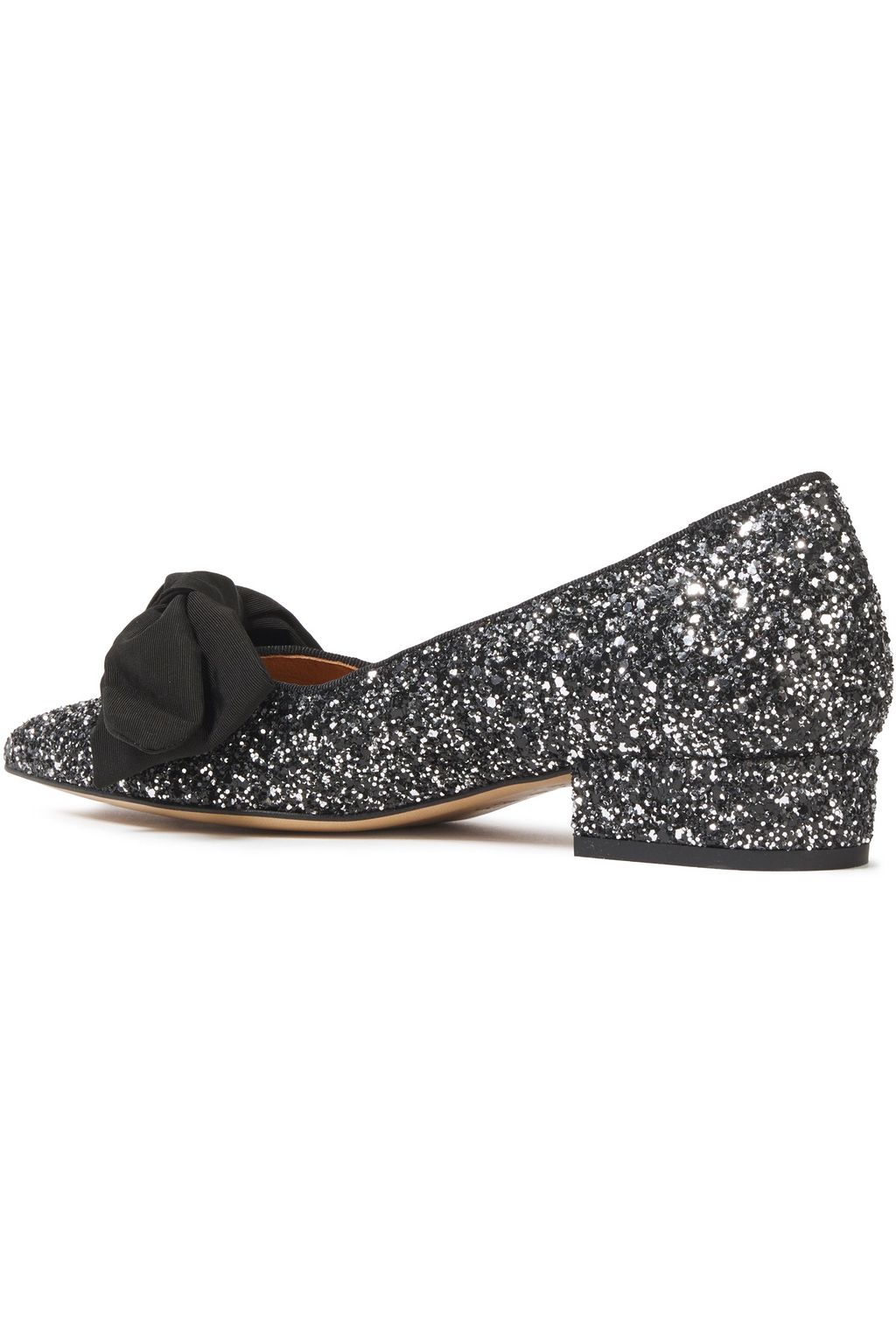 GANNI Bow-detailed glittered leather point-toe flats