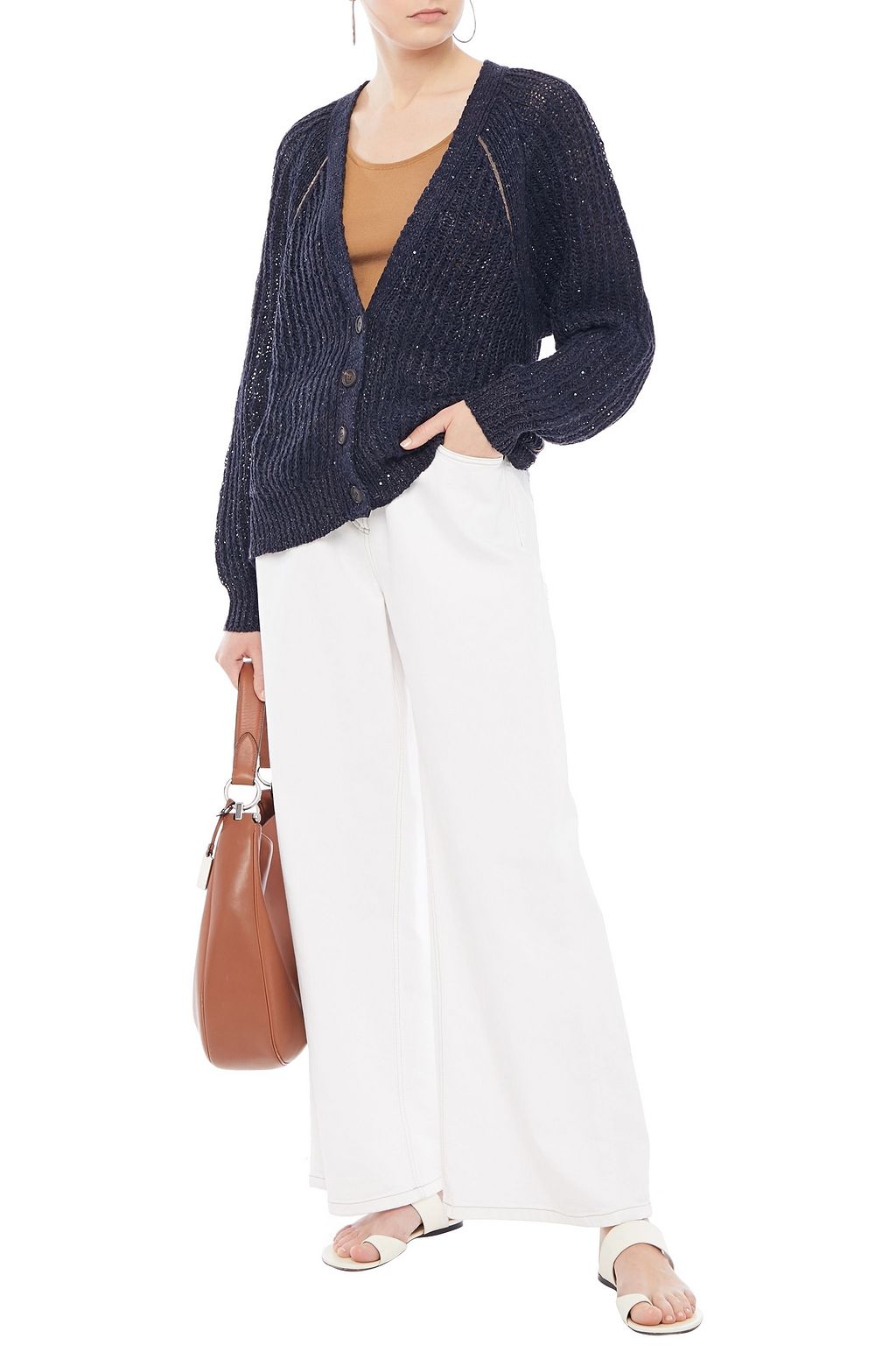 BRUNELLO CUCINELLI Bead-embellished open-knit cardigan