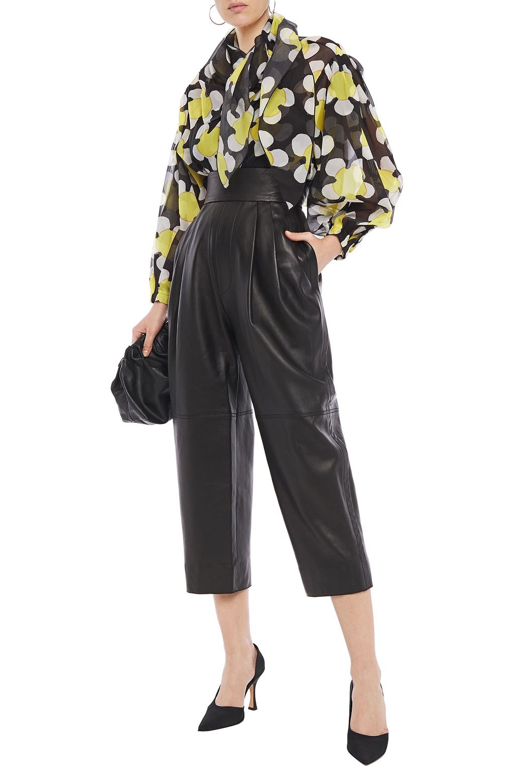 MARC JACOBS Cropped pleated leather straight-leg pants