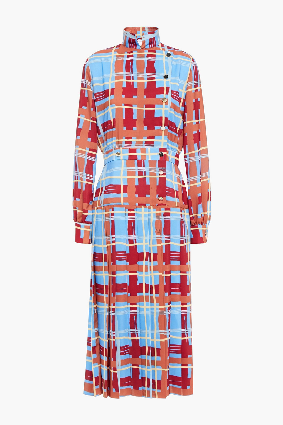 Stella Jean Woman Checked Crepe De Chine Midi Dress Light Blue Size 42