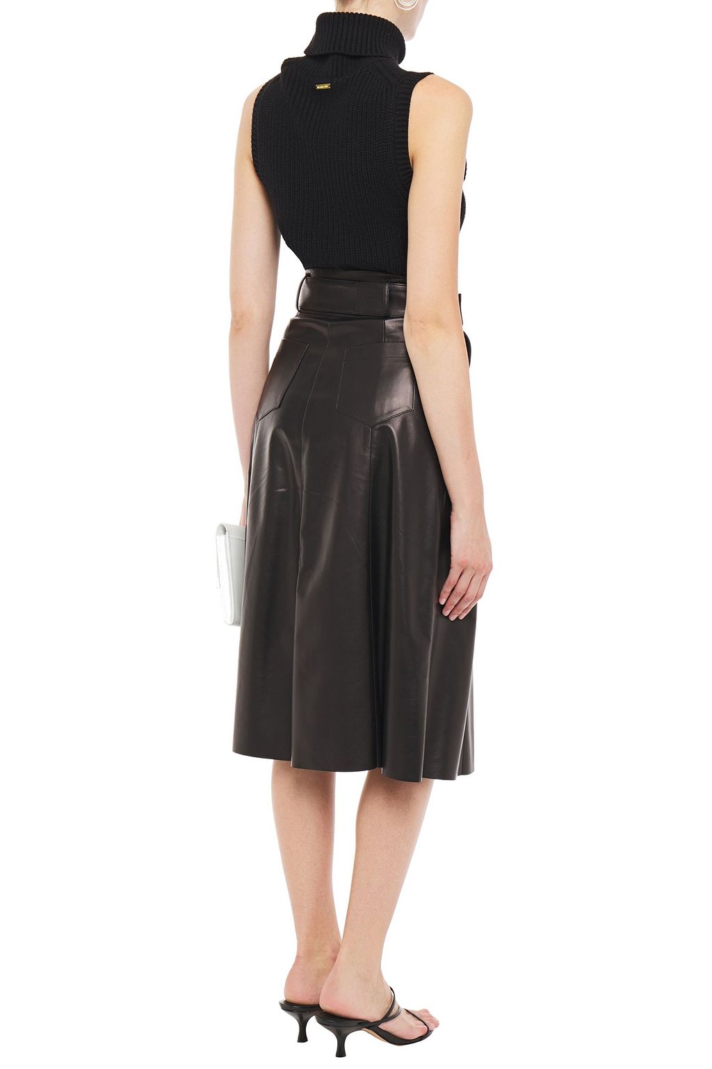 DROME Belted leather midi skirt