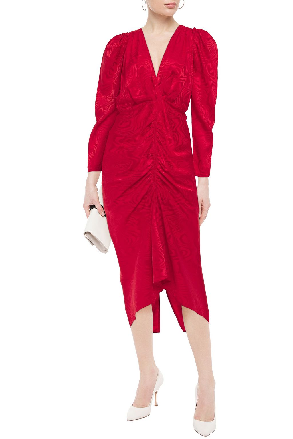 RONNY KOBO Astrid ruched satin-jacquard midi dress