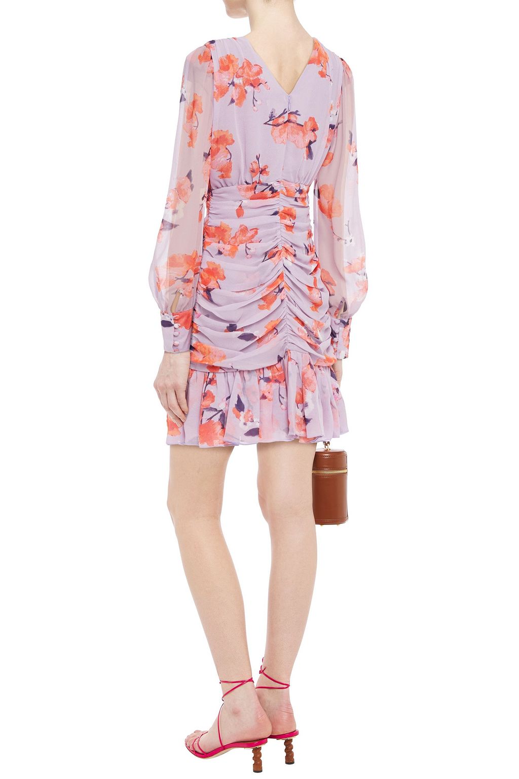 NICHOLAS Ruched floral-print silk-georgette mini dress