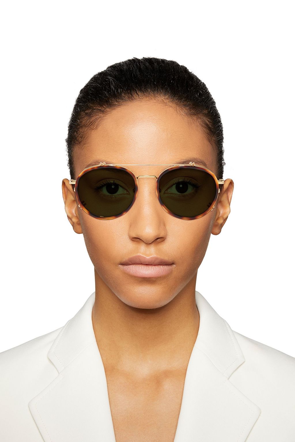 LINDA FARROW Round-frame gold-tone and tortoiseshell acetate sunglasses