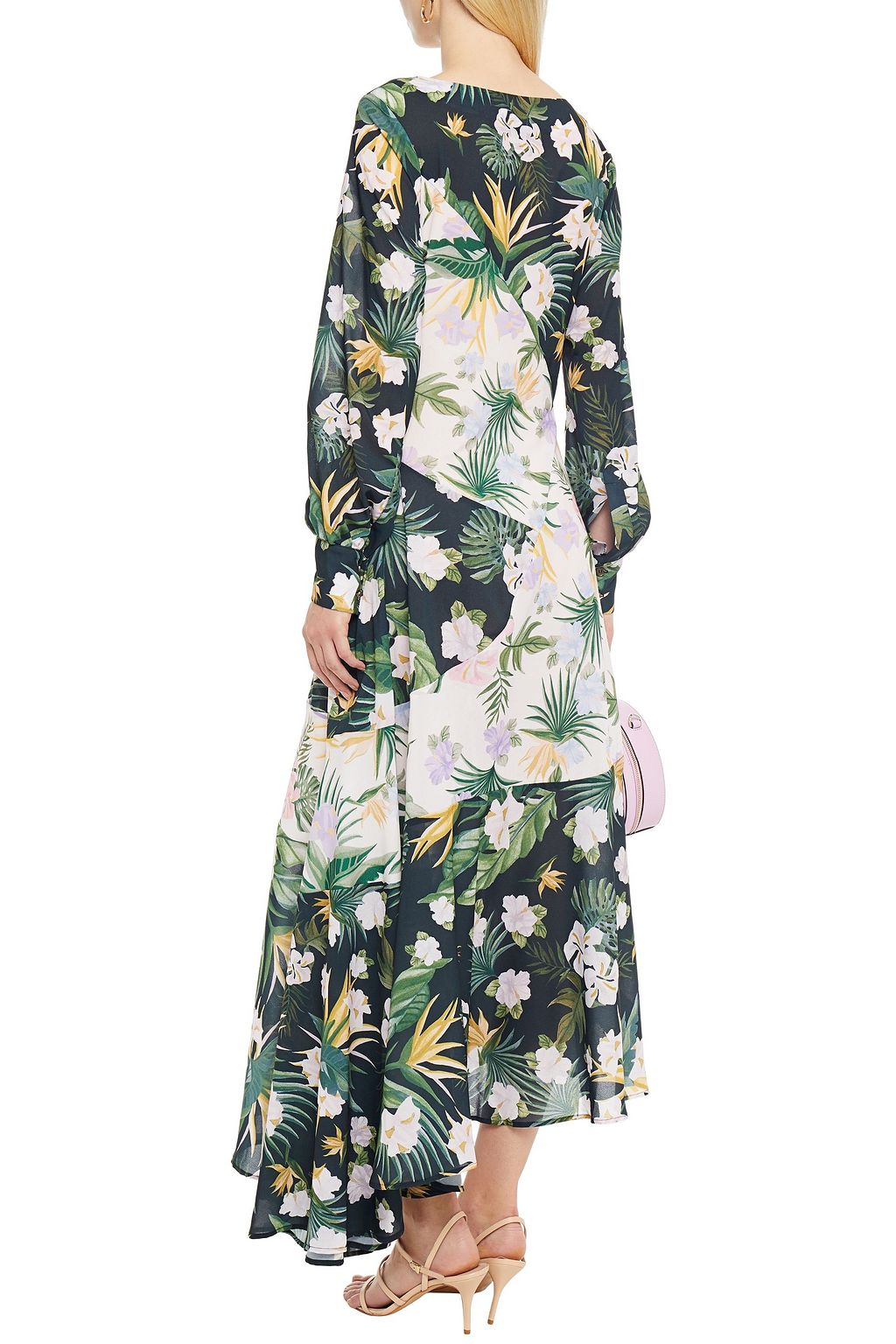 EACH X OTHER Asymmetric draped floral-print crepe de chine midi dress