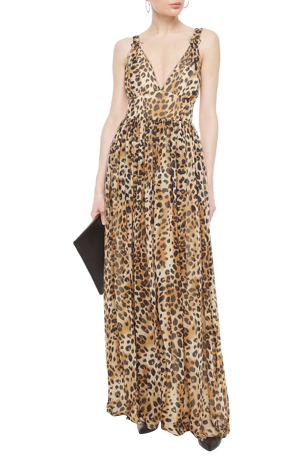 RONNY KOBO Sallee gathered leopard-print georgette maxi dress