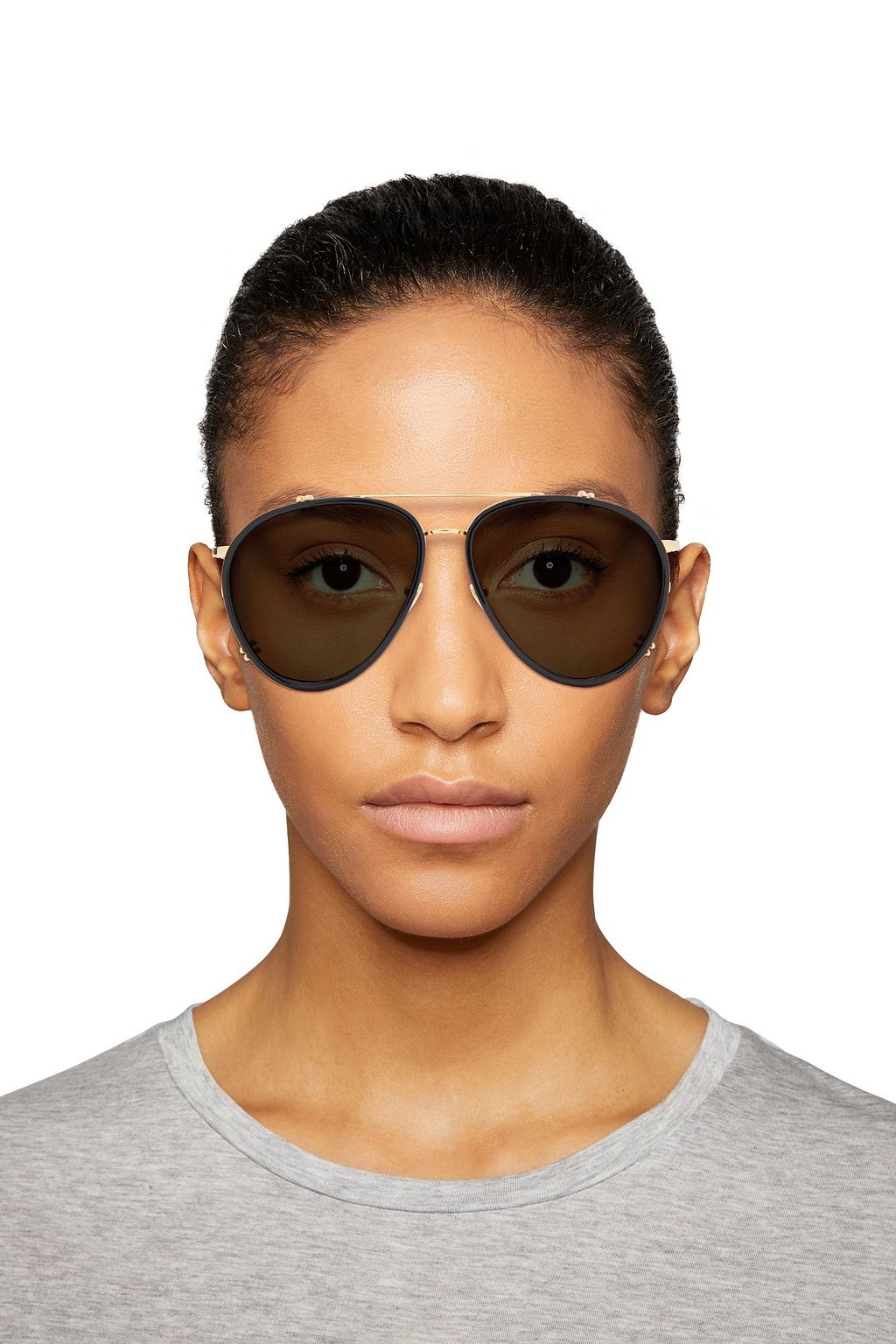 LINDA FARROW Aviator-style gold-tone and acetate sunglasses