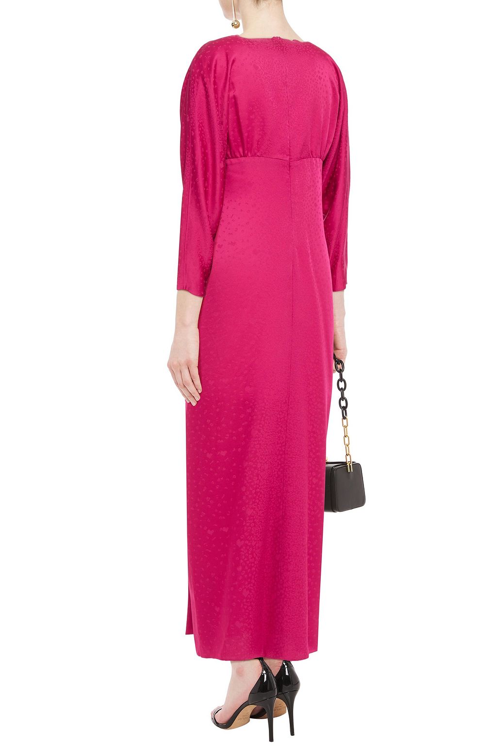 RACIL Rita button-embellished ruched leopard-jacquard maxi dress