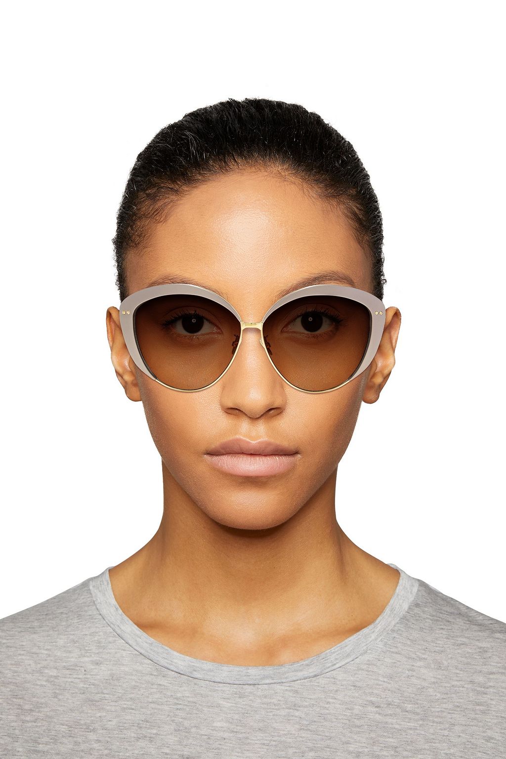 LINDA FARROW Cat-eye gold-tone and titanium sunglasses
