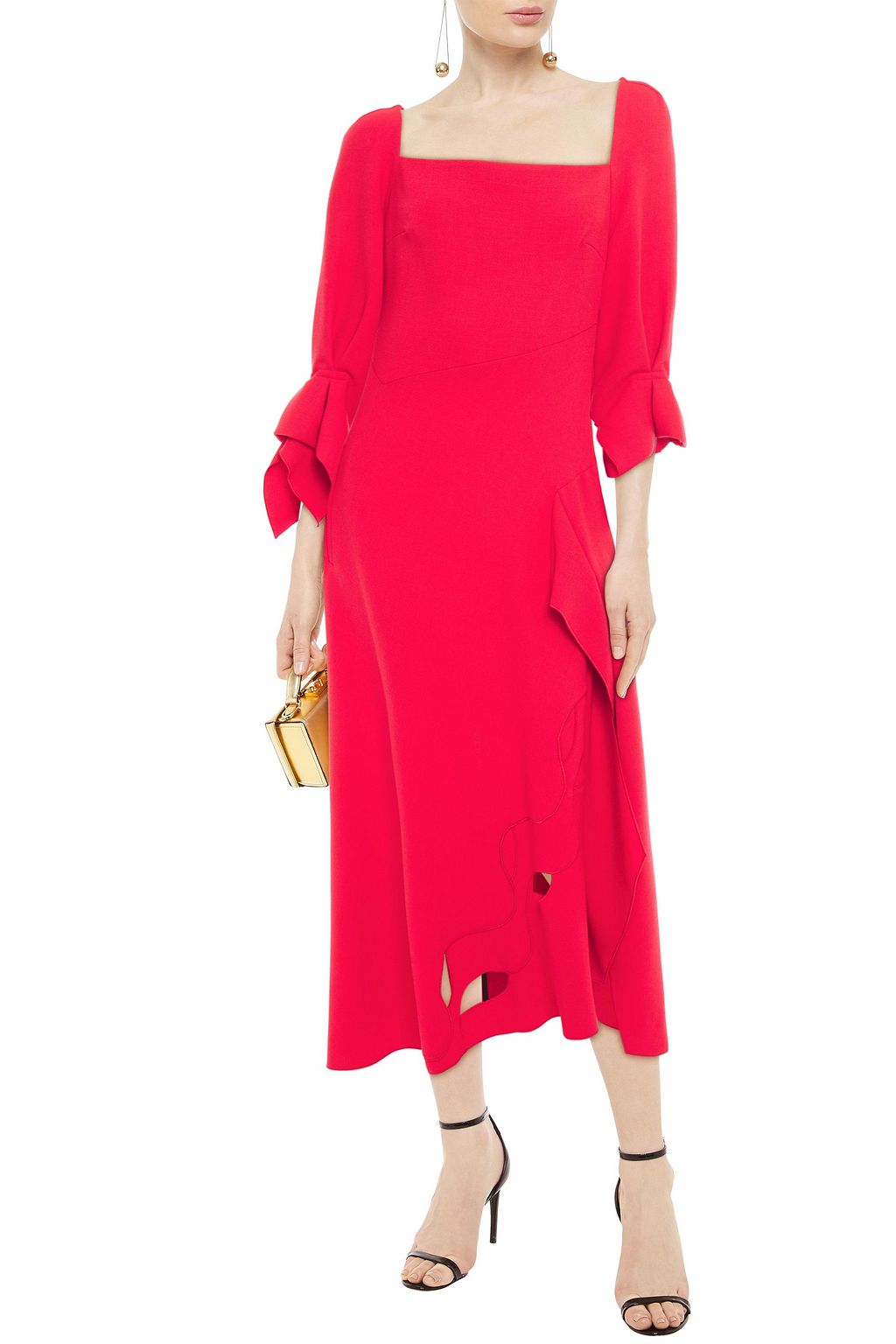 ROLAND MOURET Draped cutout wool-crepe maxi dress