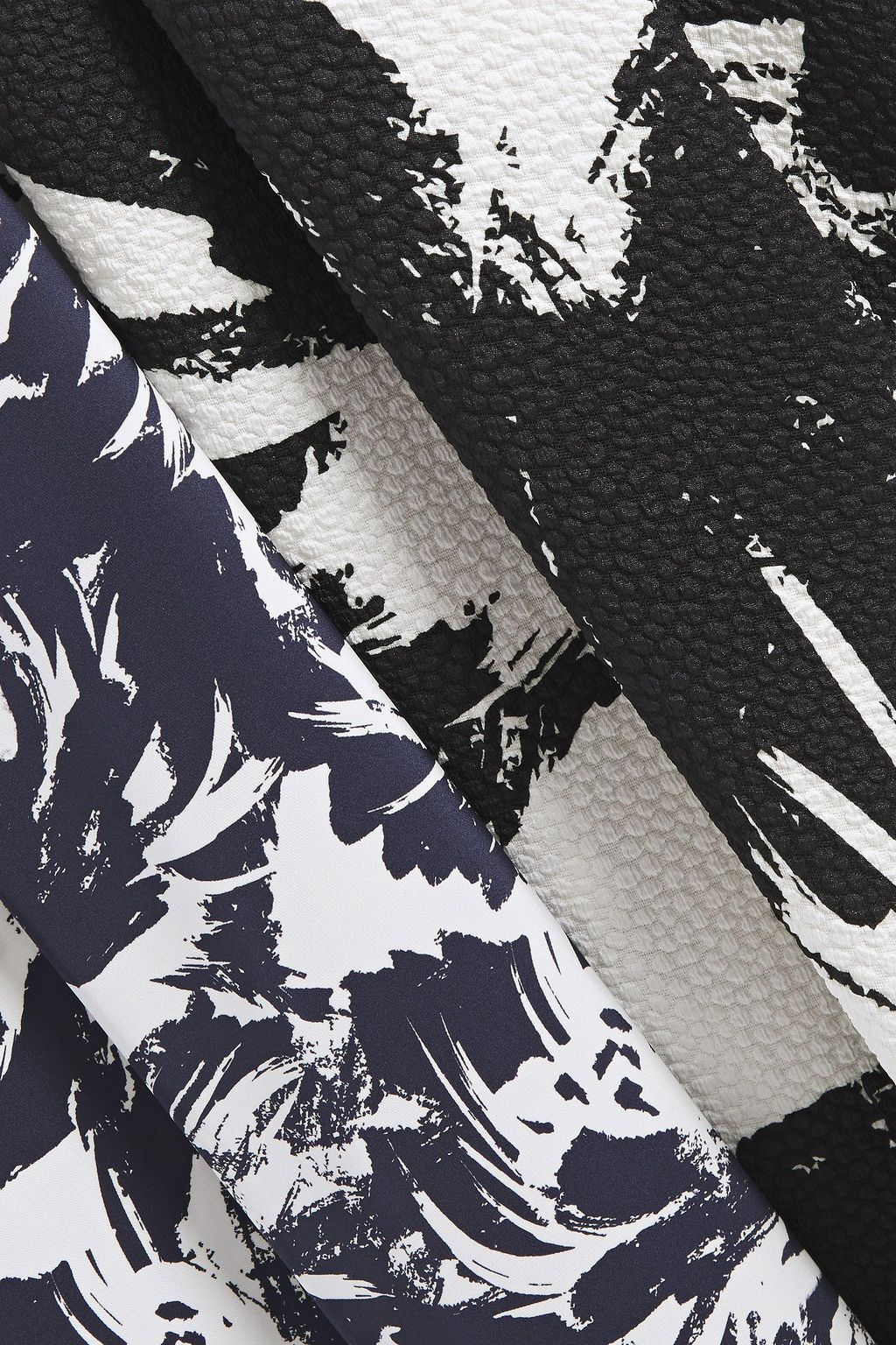 ROLAND MOURET Paneled printed georgette, taffeta and hammered crepe midi dress