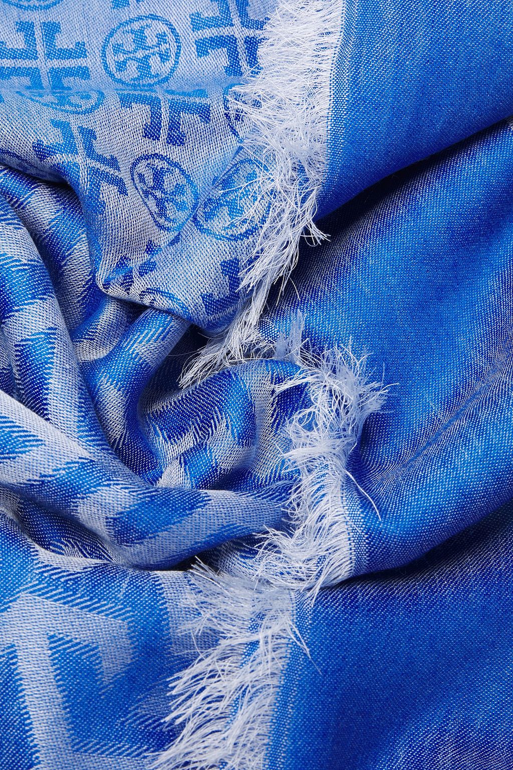 TORY BURCH Fringed wool and modal-blend jacquard scarf