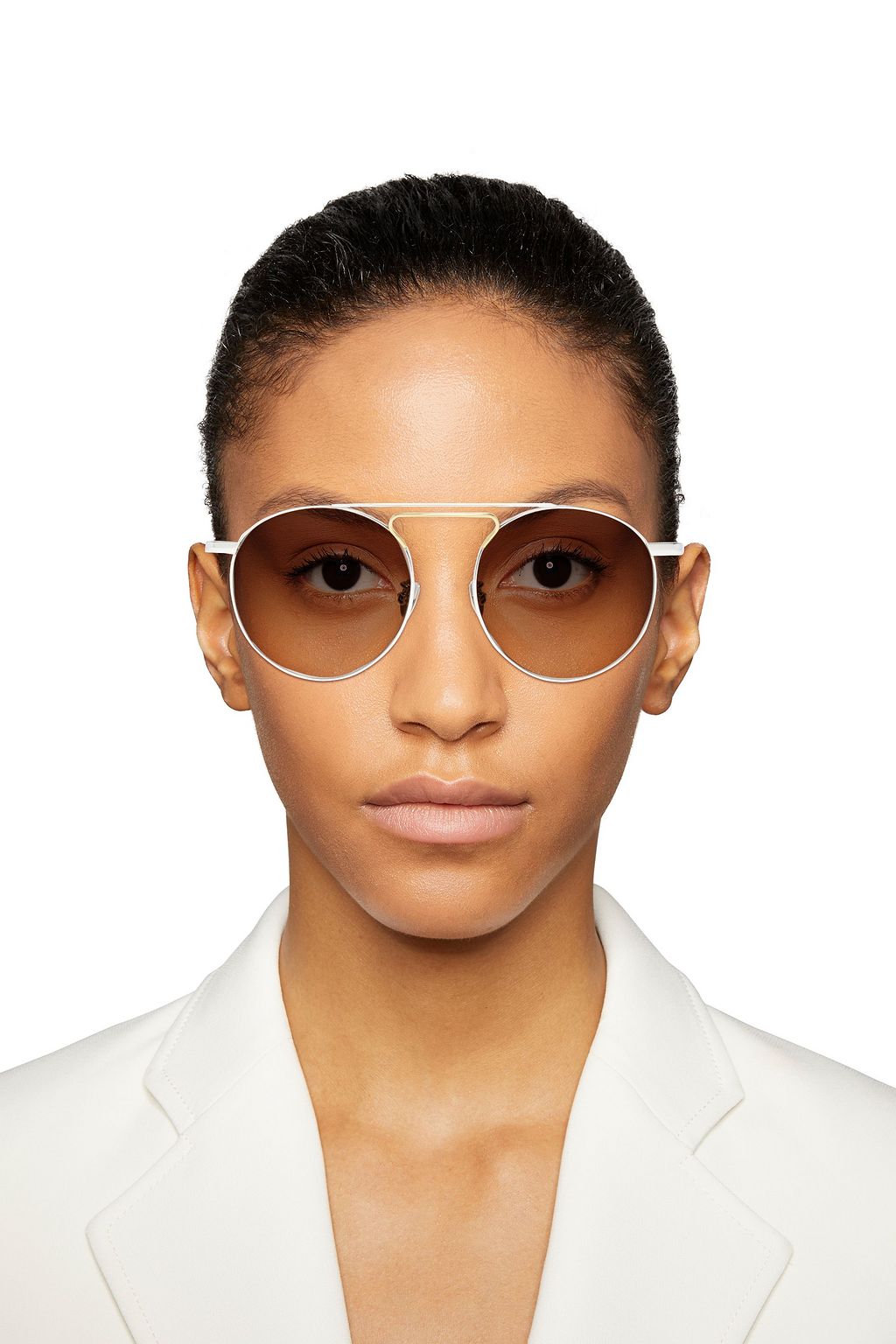 LINDA FARROW Aviator-style silver and gold-tone sunglasses
