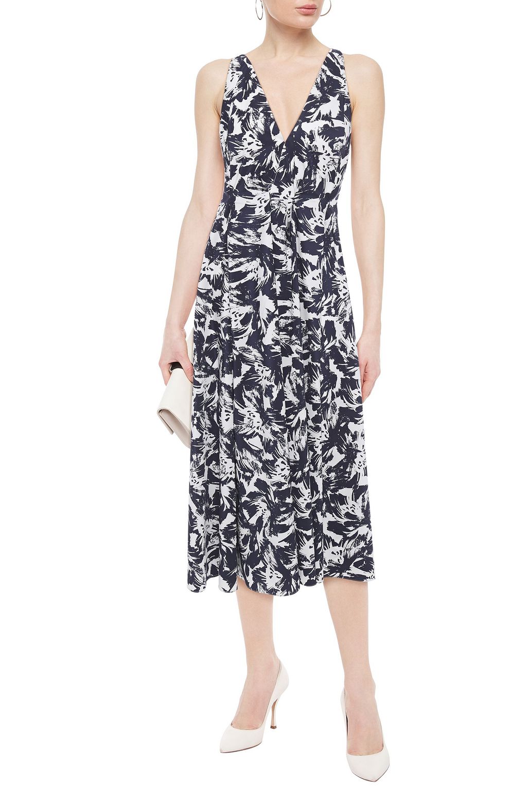 ROLAND MOURET Pleated printed taffeta midi dress