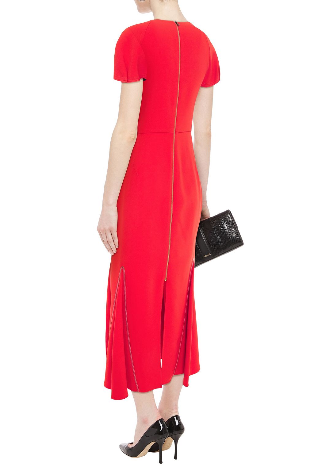 ROLAND MOURET Bates embroidered stretch-crepe midi dress
