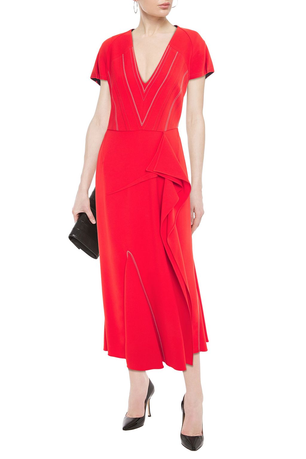 ROLAND MOURET Bates embroidered stretch-crepe midi dress