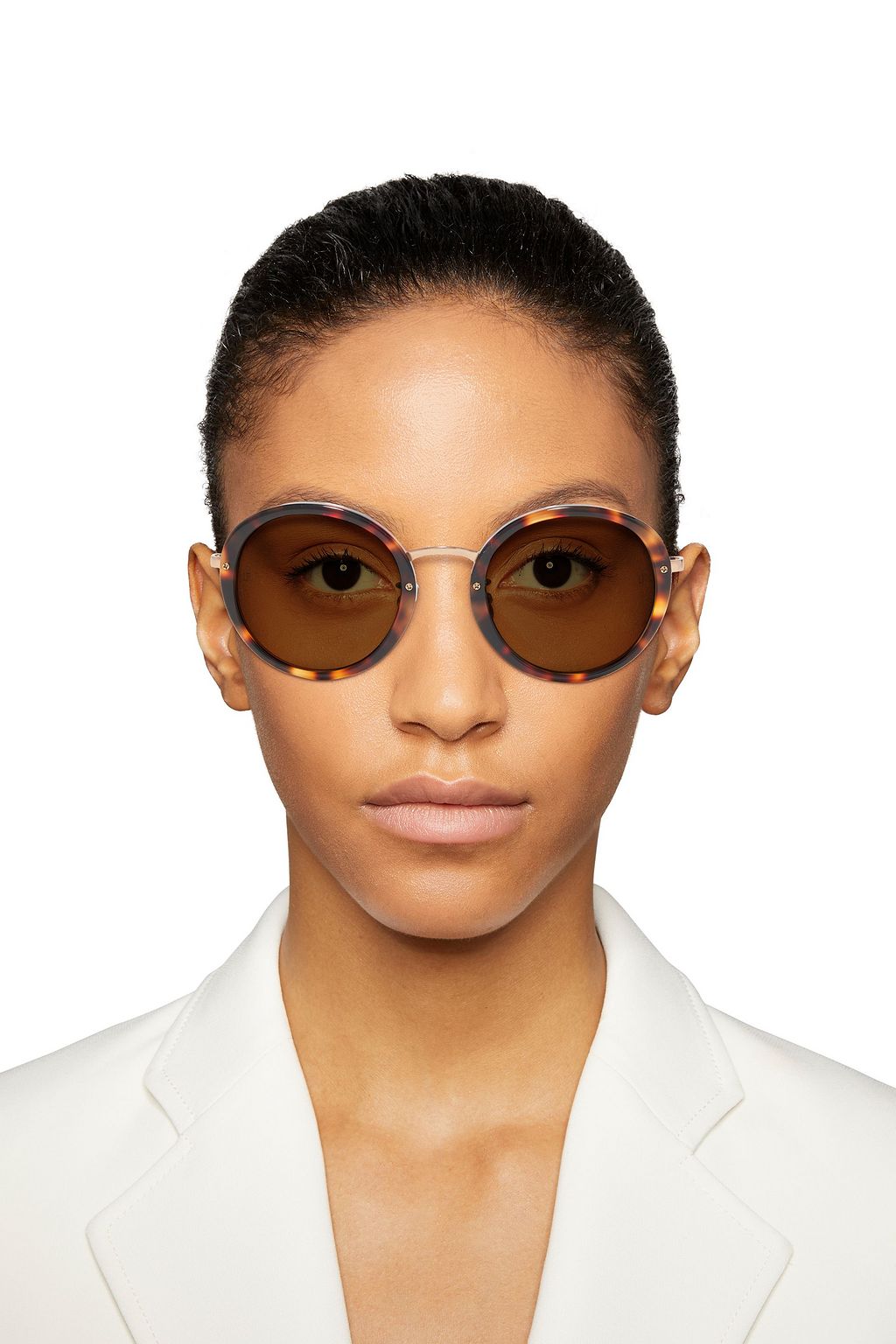 LINDA FARROW Round-frame rose gold-tone and tortoiseshell acetate sunglasses