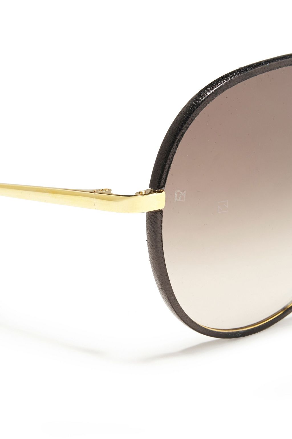 LINDA FARROW Aviator-style gold-tone, titanium and leather sunglasses