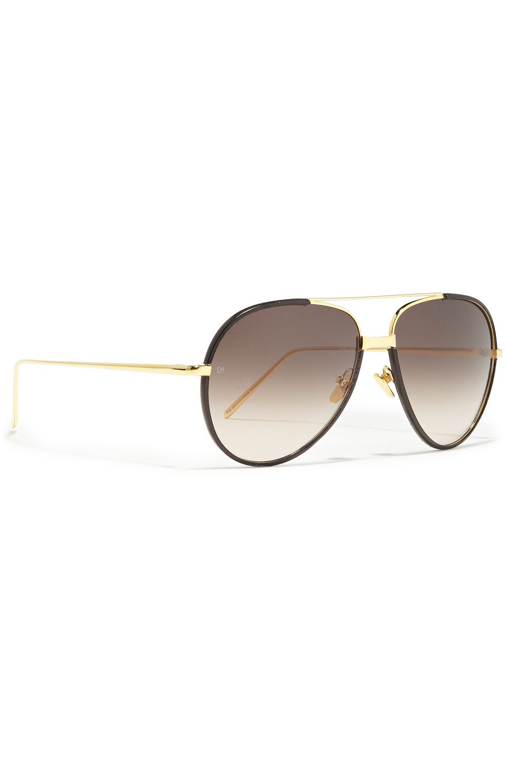 LINDA FARROW Aviator-style gold-tone, titanium and leather sunglasses