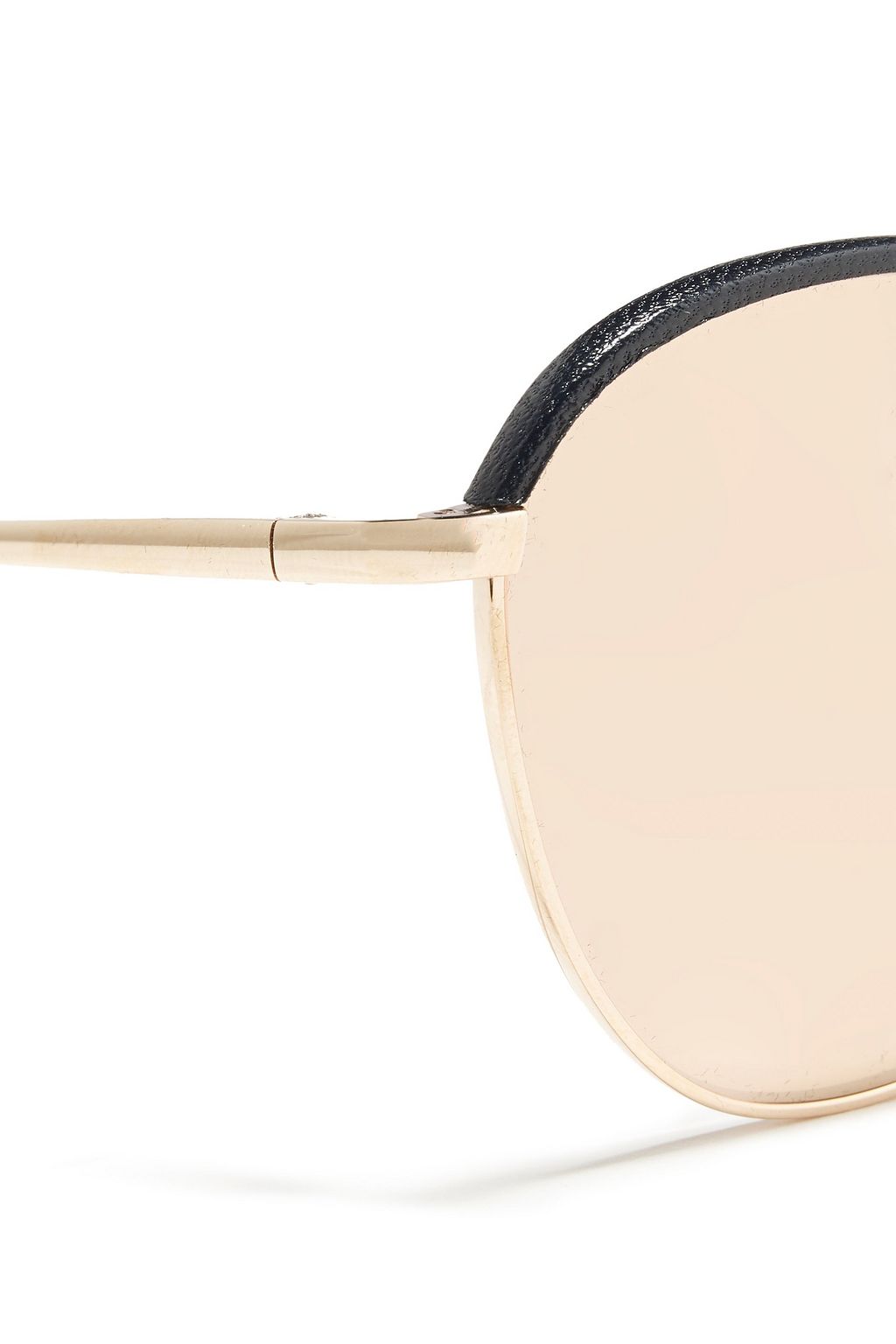 LINDA FARROW Aviator-style rose gold-tone, titanium and leather sunglasses