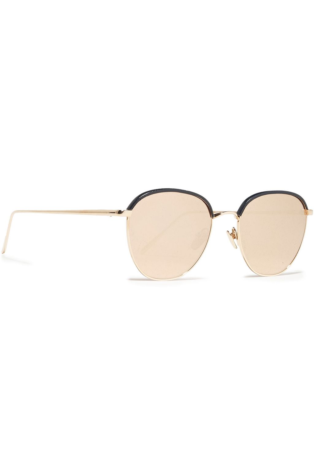 LINDA FARROW Aviator-style rose gold-tone, titanium and leather sunglasses