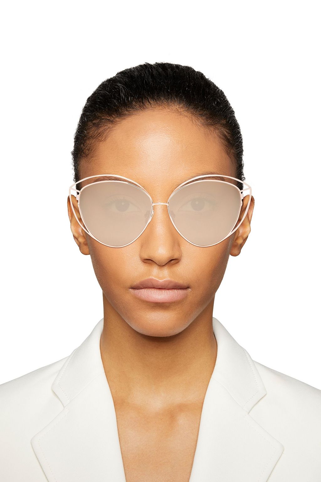 LINDA FARROW Lorita cat-eye rose gold-tone mirrored sunglasses
