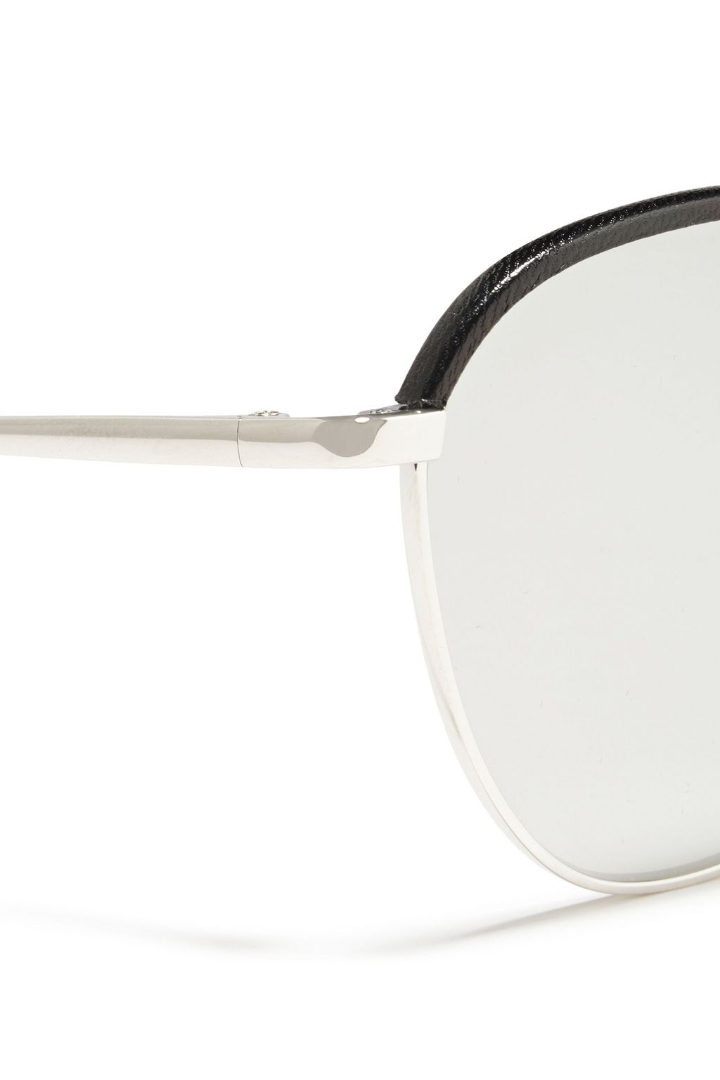 LINDA FARROW Aviator-style silver-tone, titanium and leather mirrored sunglasses