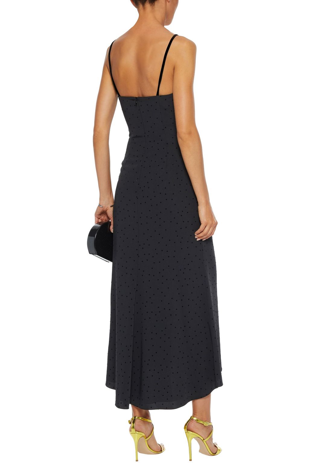 RACIL Diana velvet-trimmed ruched flocked twill midi dress