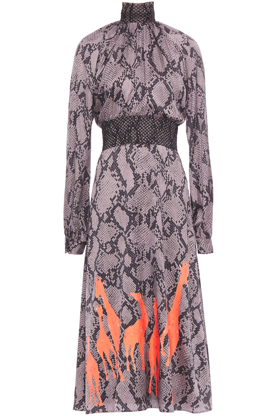 Stella Jean Woman Shirred Snake-print Satin-crepe Dress Gray Size 40